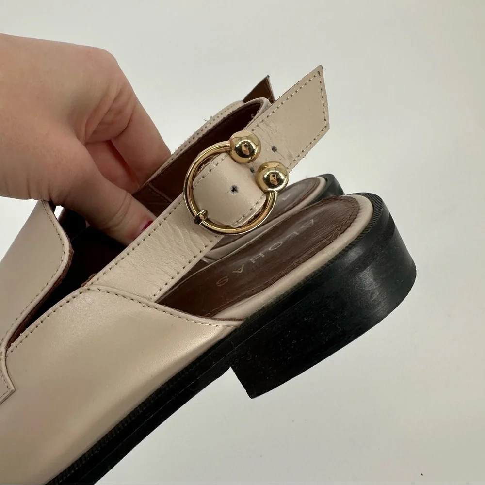 Alohas Abe Slingback Leather Loafer Mules Cream Square Toe Low Heel Size 38 7.5 - Picture 6 of 9